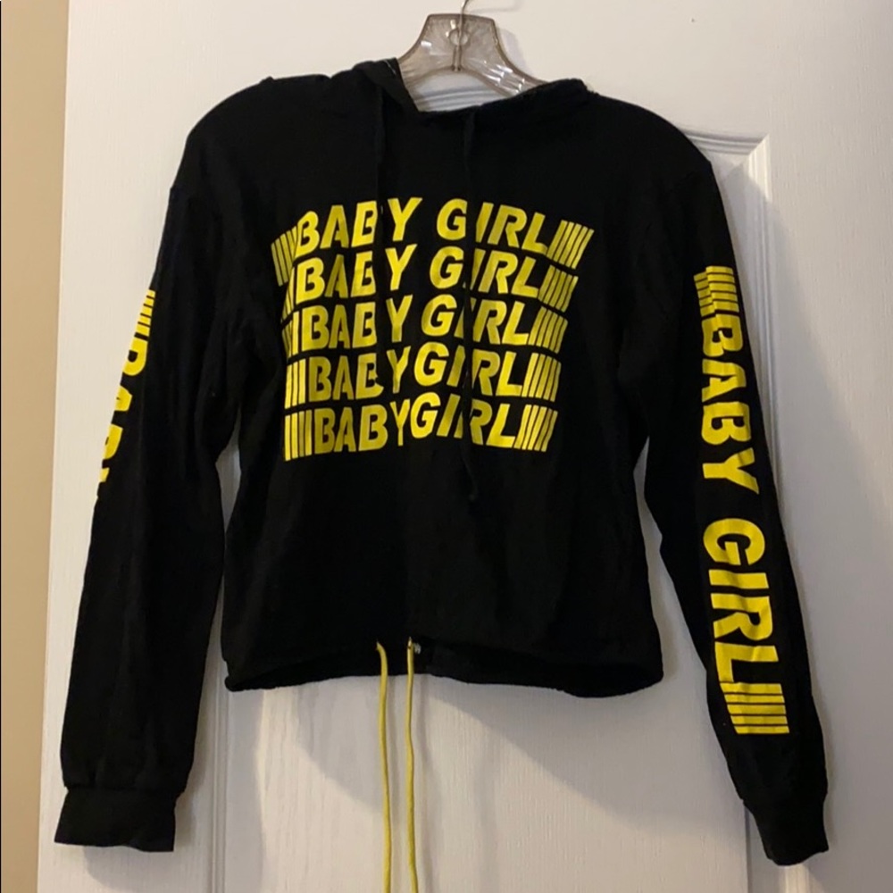 black background and yellow letters, shirt hoodie